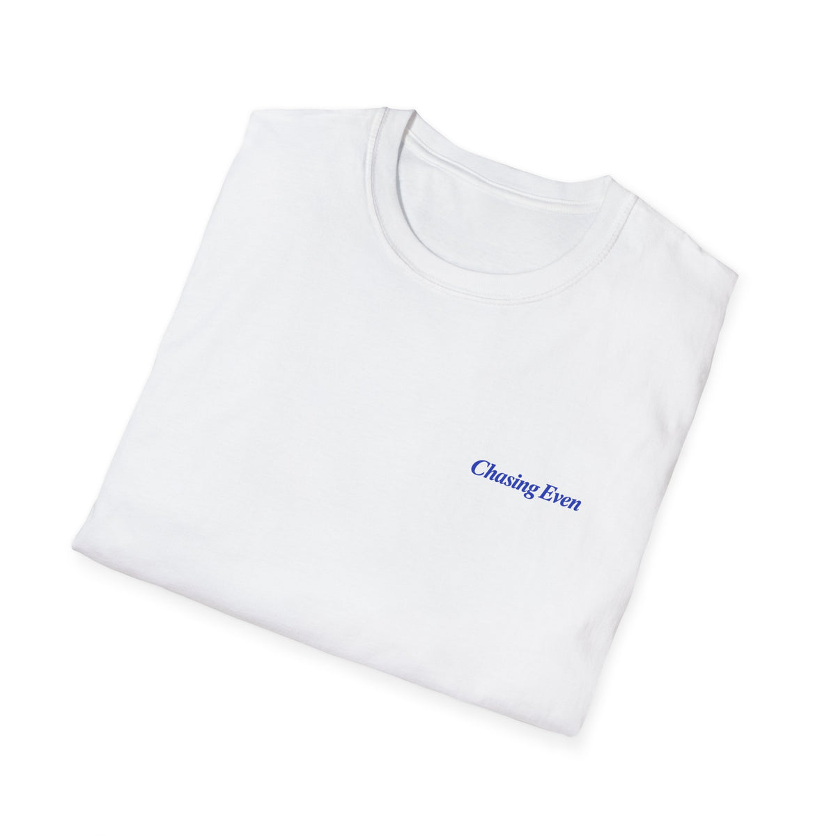 Chasing Even — Blue Wordmark Left-Chest T-Shirt