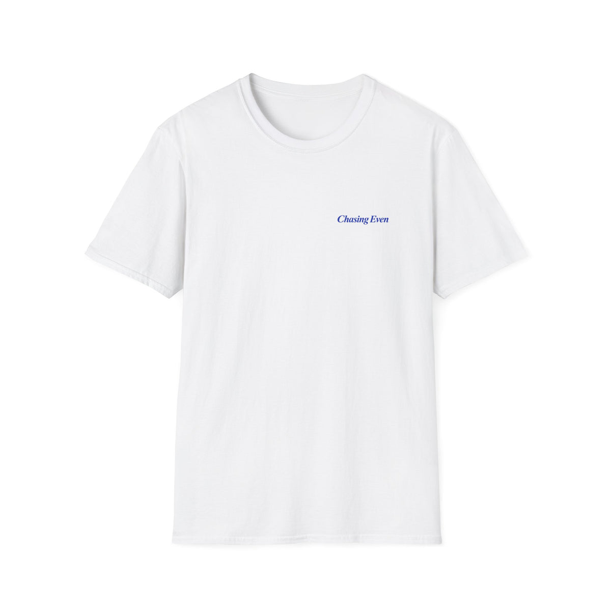 Chasing Even — Blue Wordmark Left-Chest T-Shirt