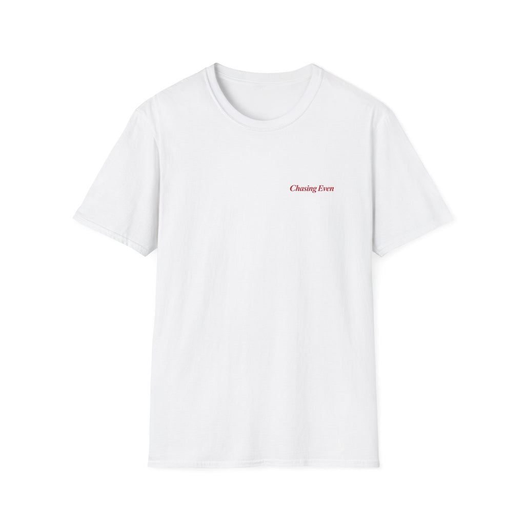 Chasing Even — Red Wordmark Left-Chest T-Shirt