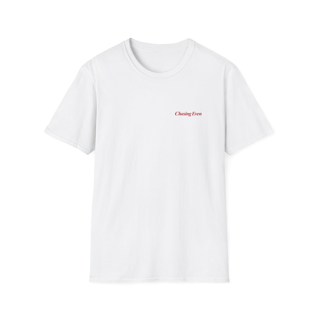 Chasing Even — Red Wordmark Left-Chest T-Shirt