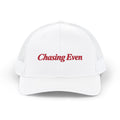 Chasing Even — Red Wordmark Structured Trucker Hat