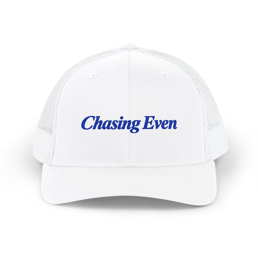 Chasing Even — Blue Wordmark Structured Trucker Hat