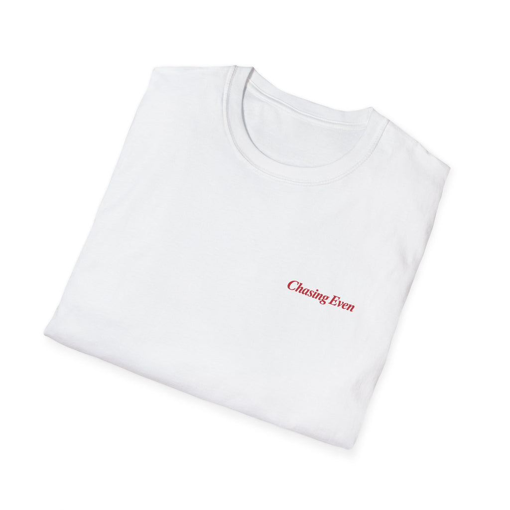 Chasing Even — Red Wordmark Left-Chest T-Shirt