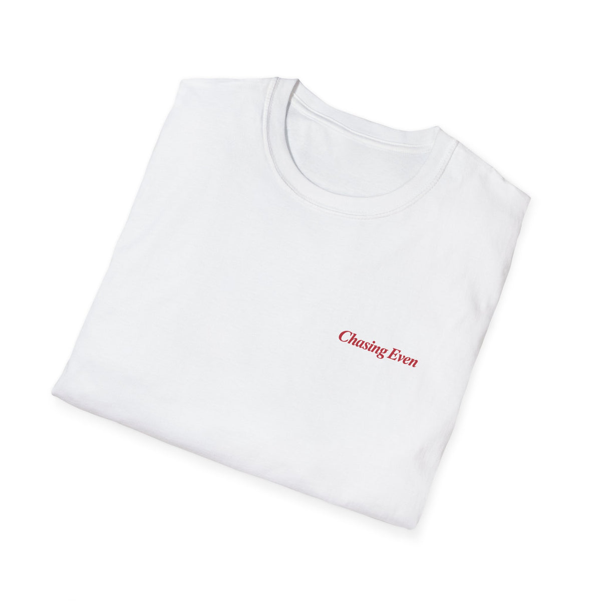 Chasing Even — Red Wordmark Left-Chest T-Shirt